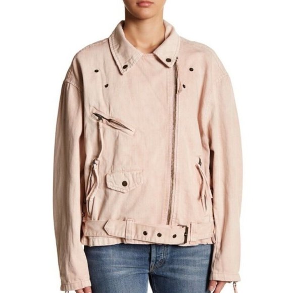 Rose Pink Lace-Up Denim Moto Jacket Size 3X - Picture 4 of 4